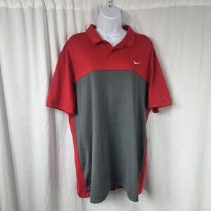 Nike Golf Polo Shirt Mens Large Red Gray Colorblock Dri-Fit Short Sleeve